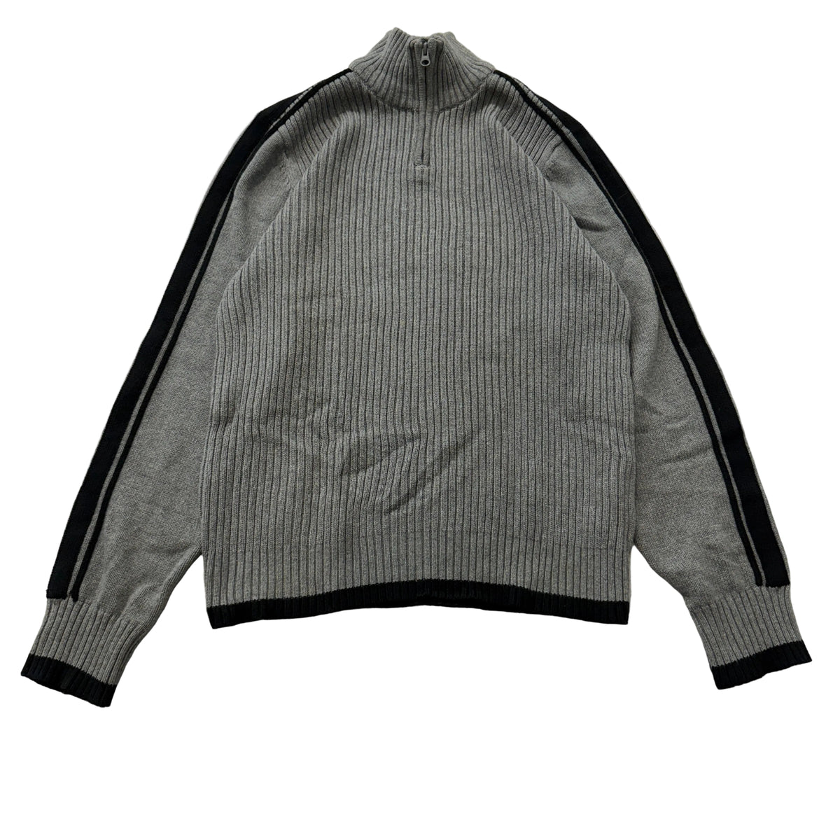 American Rag Cie Men's Gray Black Sleeve Stripe Quarter Zip Knit Sweater Size L