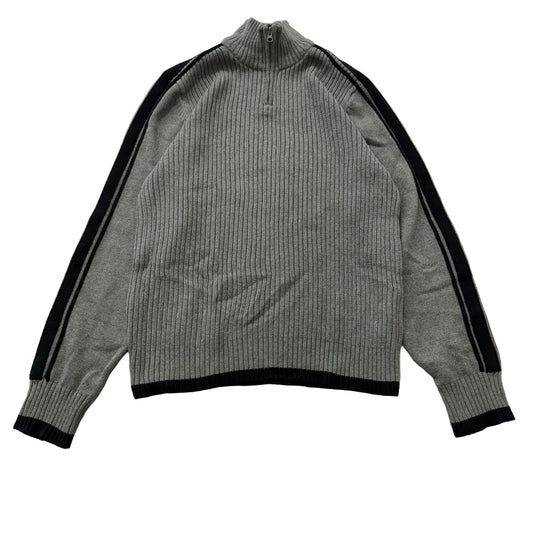 American Rag Cie Men's Gray Black Sleeve Stripe Quarter Zip Knit Sweater Size L