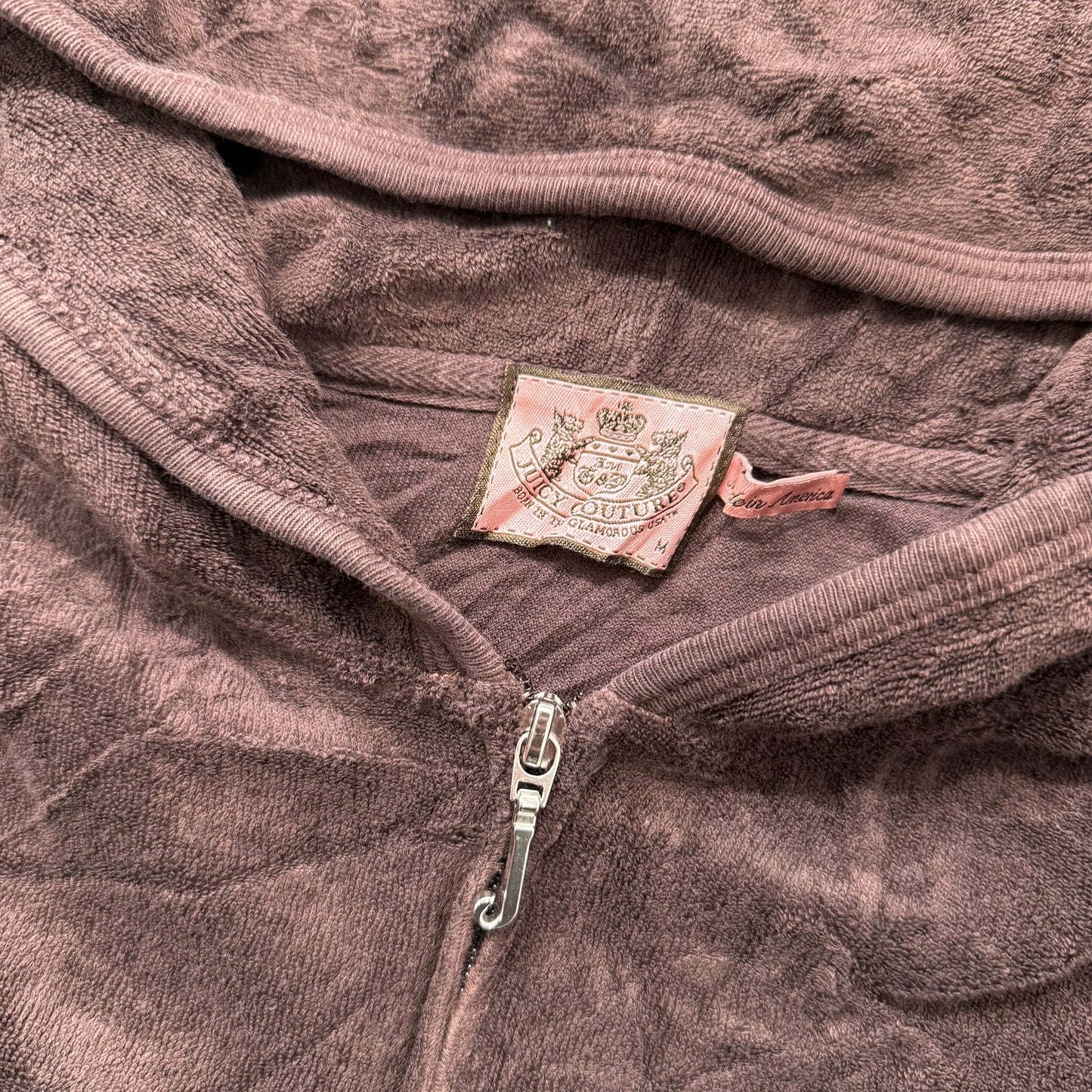 Juicy Couture Brown Terry cloth Tracksuit Set Zip Up Hoodie & Flared Pants Y2k Size M