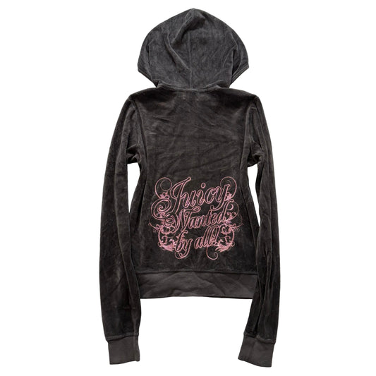 Juicy Couture “Juicy Wanted By All” Women's Charcoal Velour Zip Up Hoodie Size M