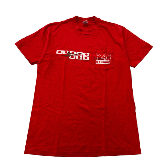 P-40 Warhawk red pocket graphic tee front