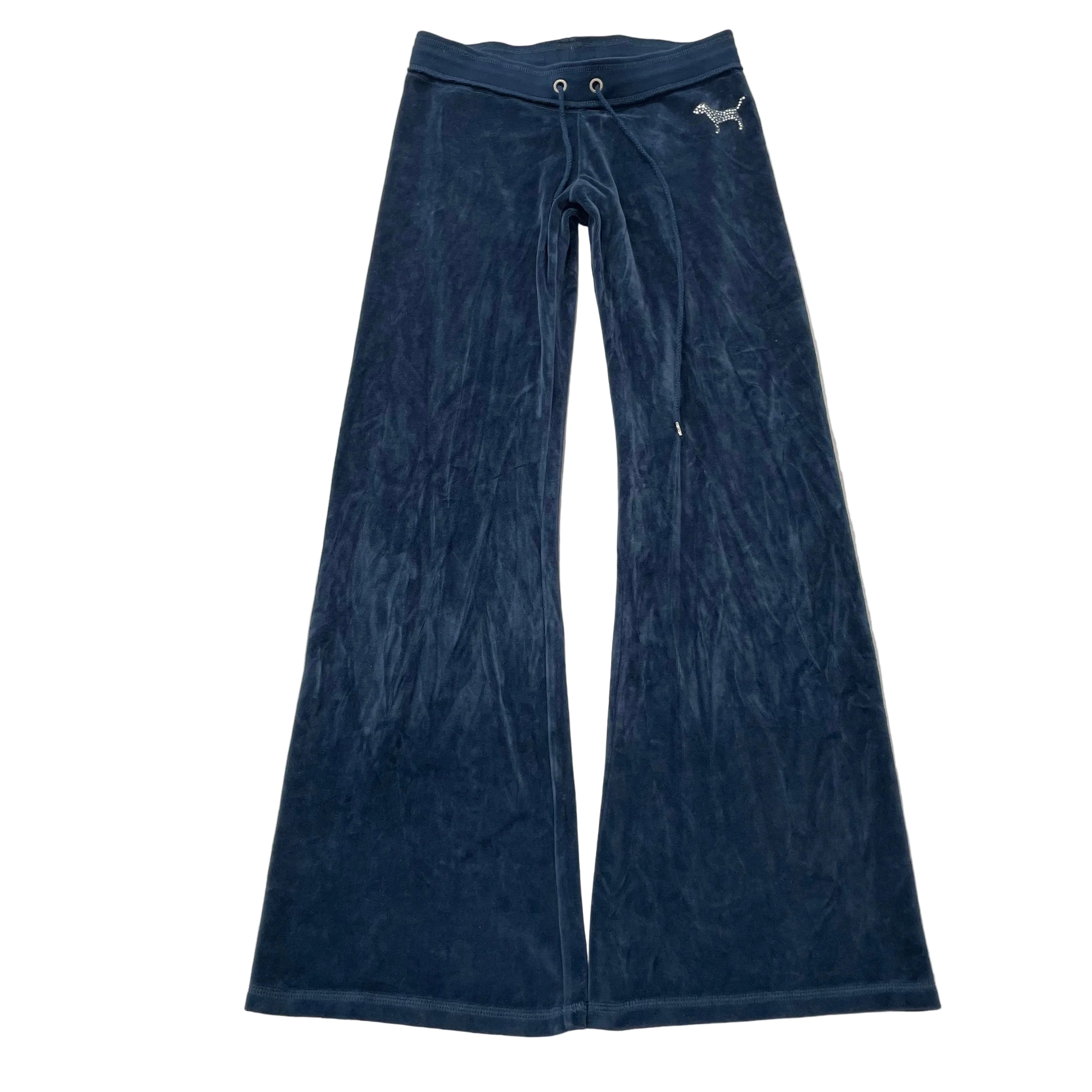 PINK Victoria's Secret Women's Navy Velour Flare Track Pant Graphic Logo Size XS