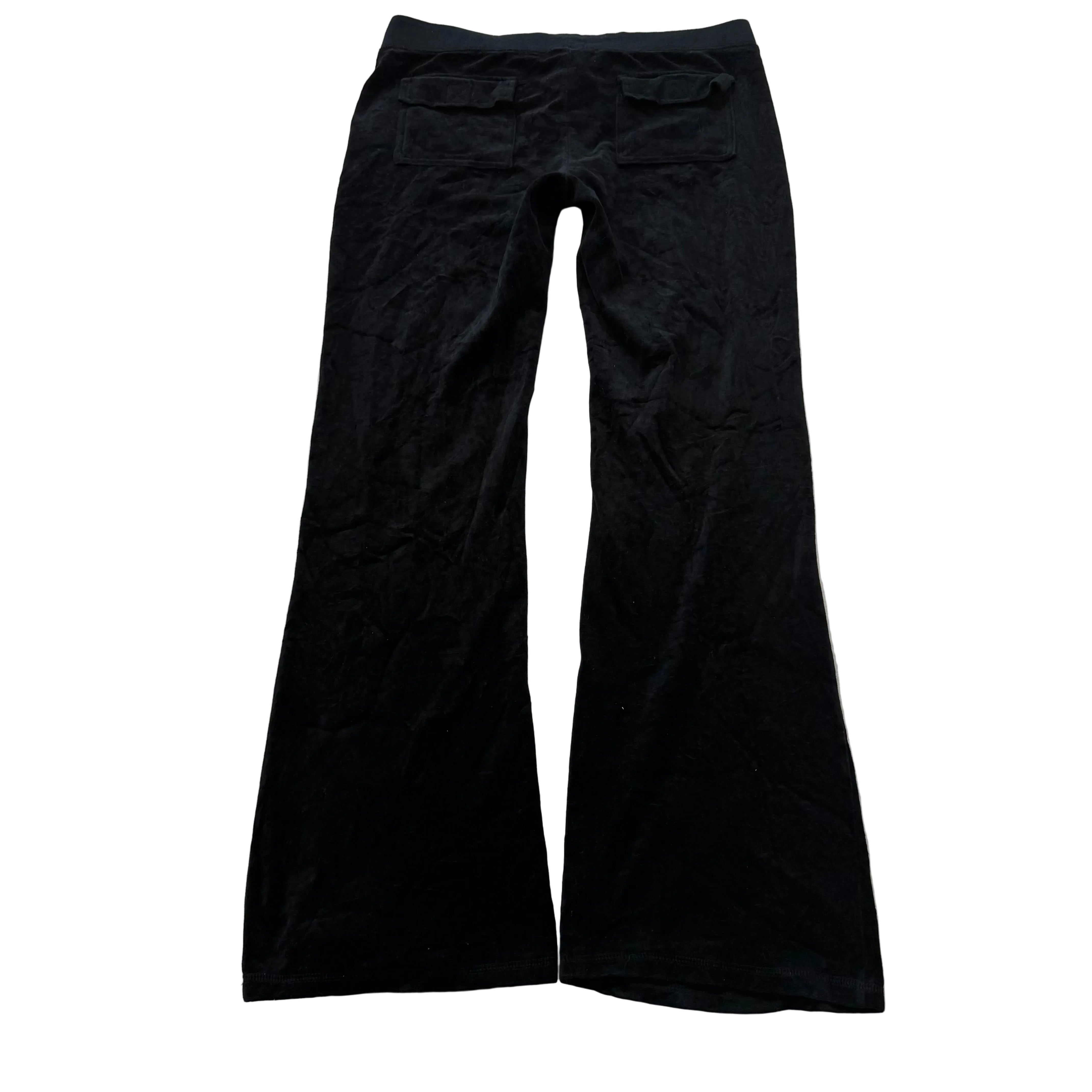 Vintage Juicy Couture Women's Black Velour Flared Track Pants Pockets Y2k Size L