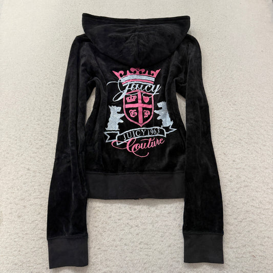 Juicy Couture Scottie Dogs Women's Black Velour Tracksuit Set Hoodie & Pant - M