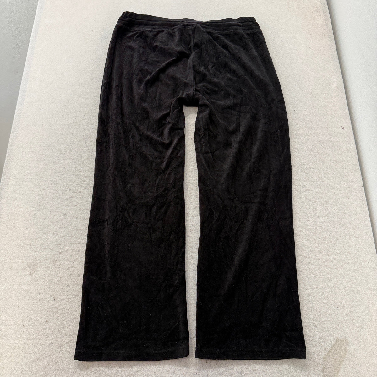 Juicy Couture Women's Black Velour Flared Track Pants Drawstring Classic Size XL
