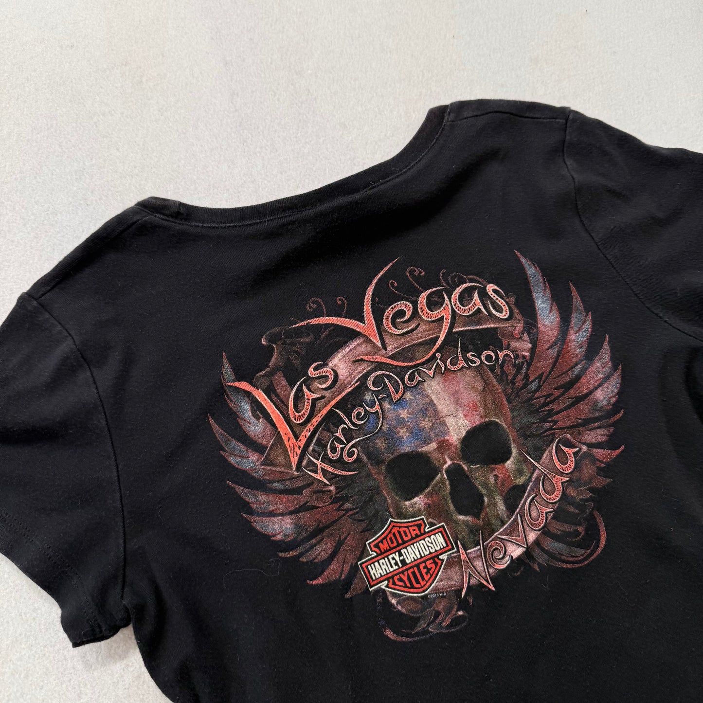 Harley-Davidson Women's Black Las Vegas Nevada Dual Skull Graphic T-Shirt Size M