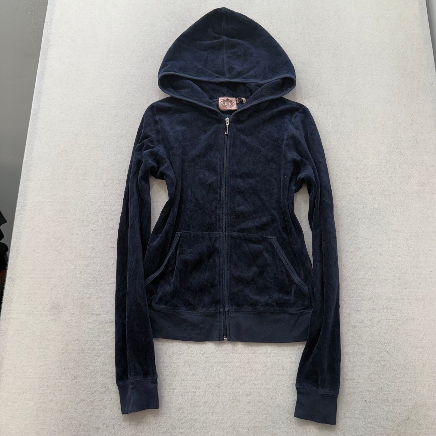 Juicy Couture “Scottie dogs” Women's Navy Full Zip Hoodie Rhinestone Logo Size M