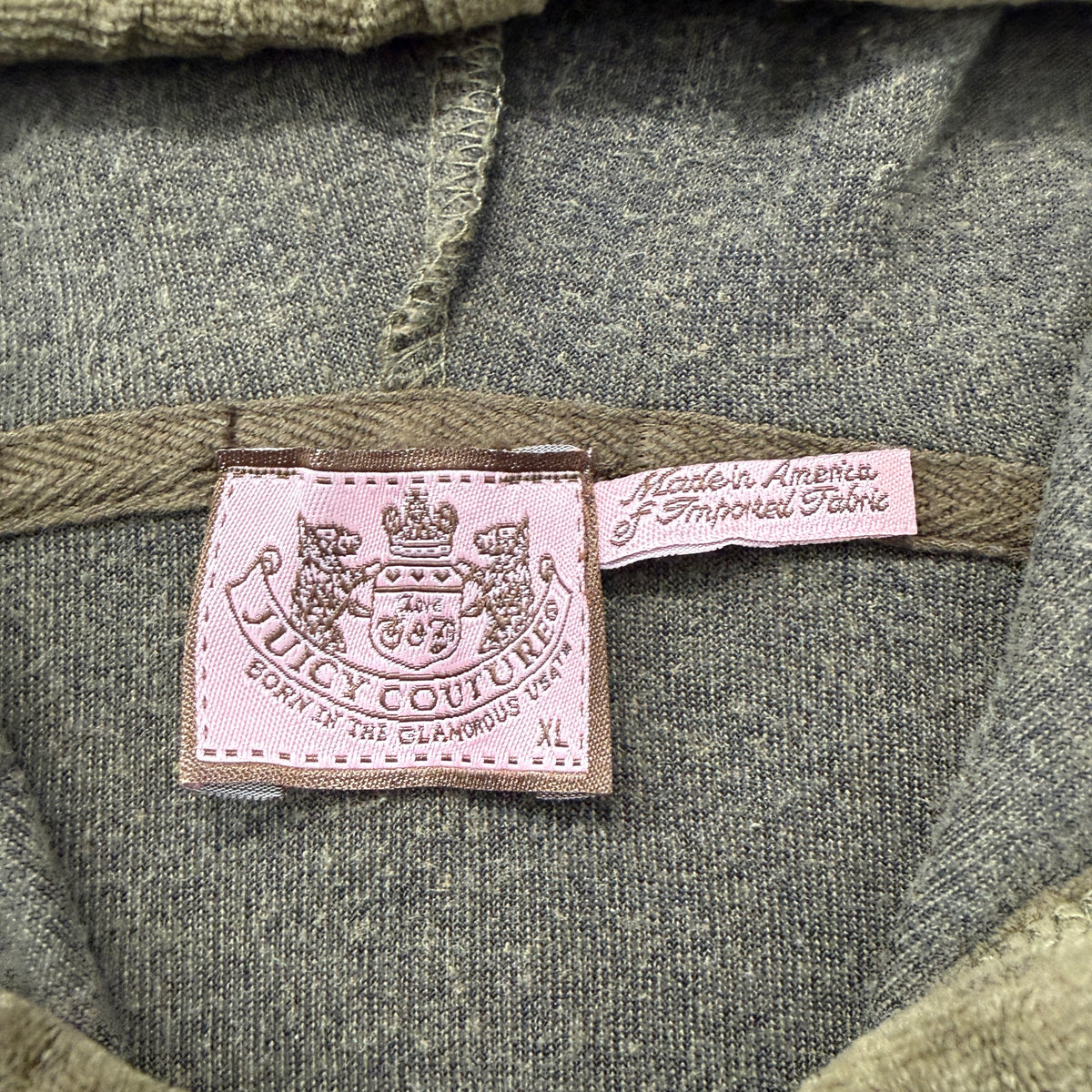 Juicy Couture Women's Olive Green Velour Zip-Up Hoodie Drawstring Y2K Size XL