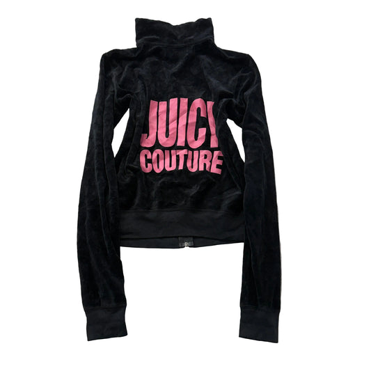 2003 Vintage Juicy Couture Women Black Velour Zip-Up Track Jacket Pockets Size M