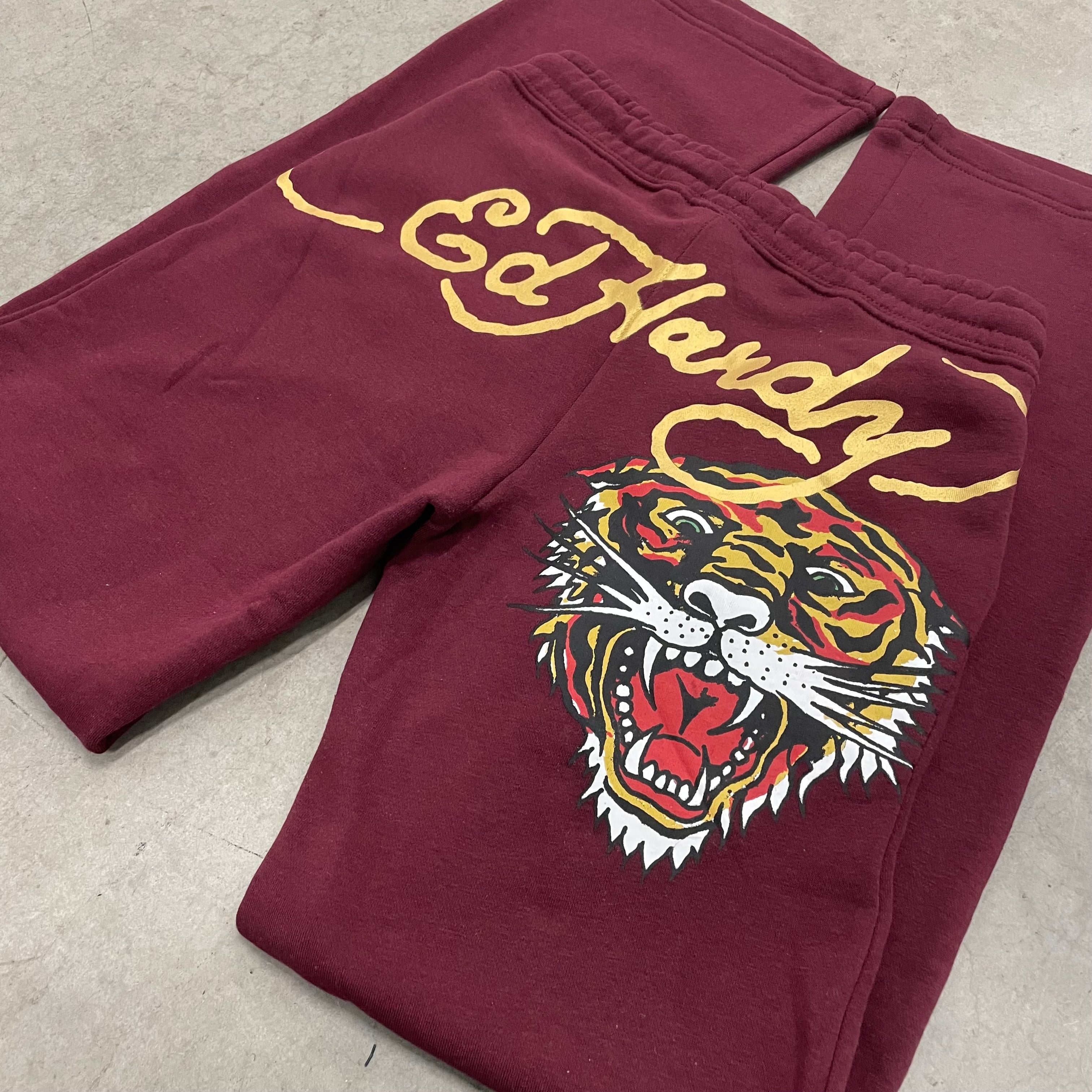 ED HARDY “Retro Tiger” BURGUNDY FLARED PANTS