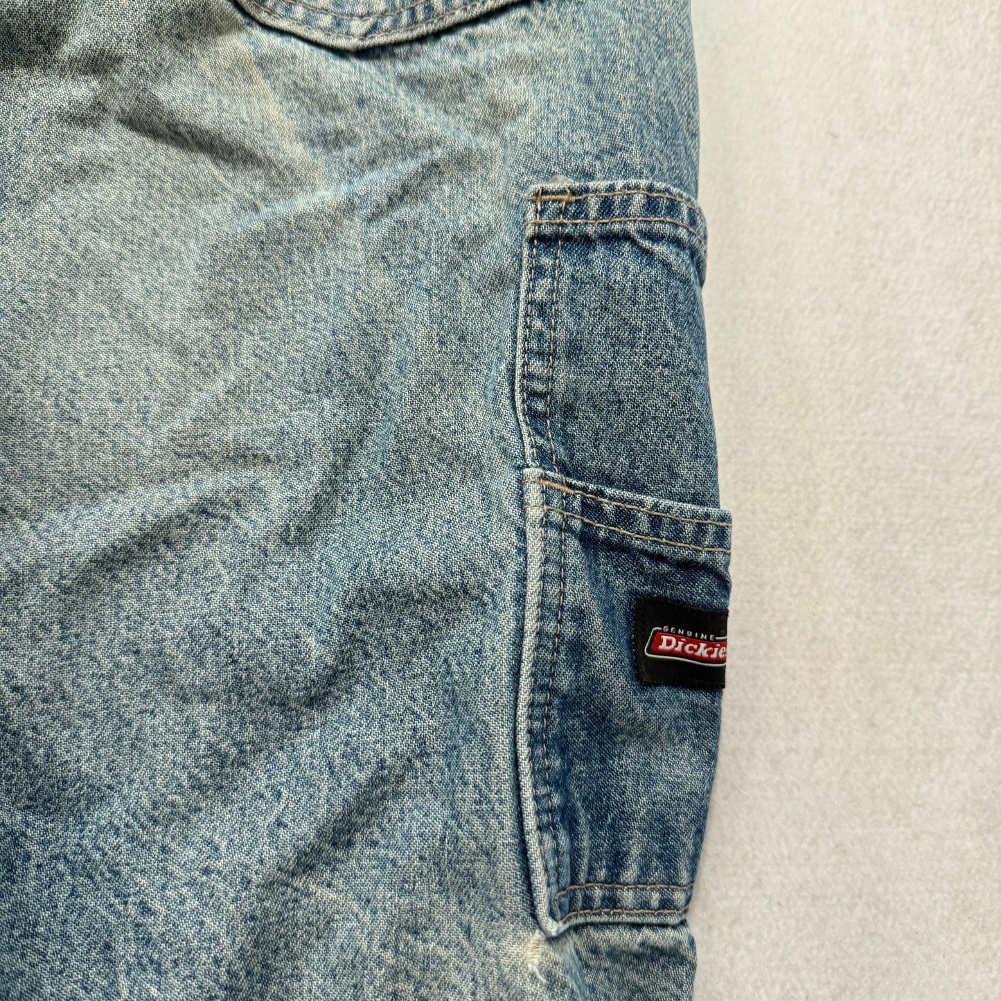 Dickies Men's Medium Blue Denim Carpenter Jeans Utility Pockets Logo Size 34