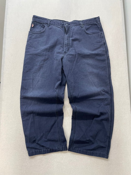 Carhartt Navy Blue Cotton Work Pants Carpenter Style Straight Leg Size 42x34 Logo Back Pocket