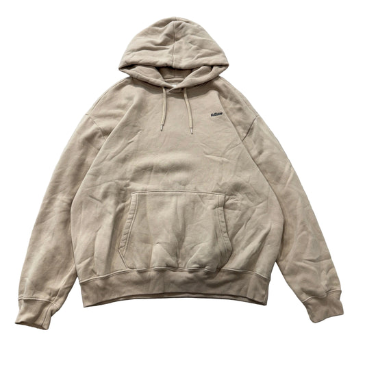 Hollister Men's Beige Fleece Pullover Hoodie Kangaroo Pockets Y2K Logo Size XL