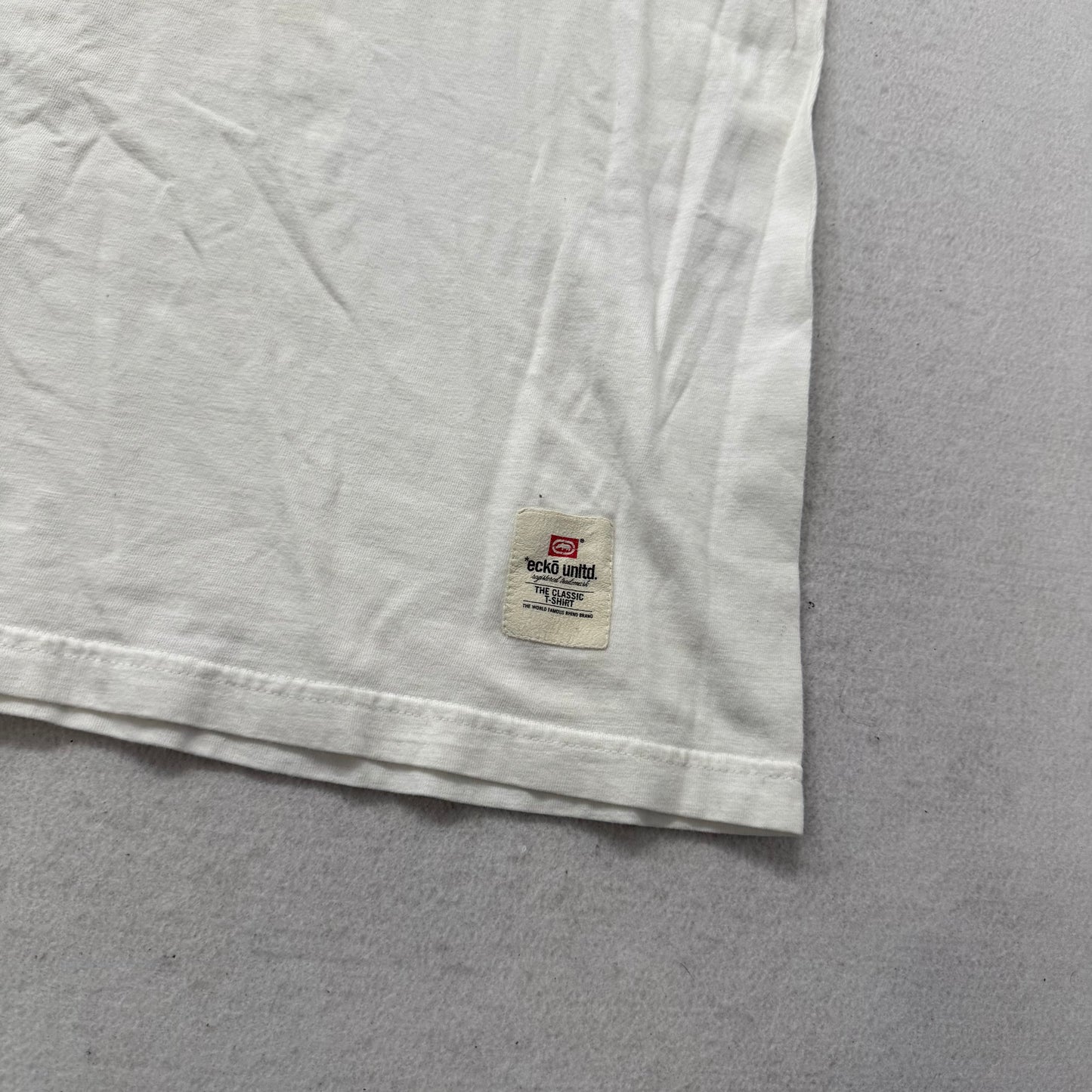 Ecko Unltd. Men White Cotton T-Shirt Short Sleeves Crew Neck Graphic Logo Size L