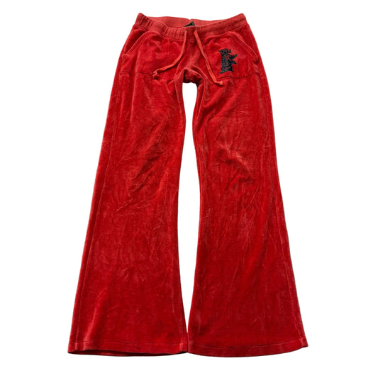 Juicy Couture Women's Red Velour Flared Track Pant Drawstring Dog Logo Size M