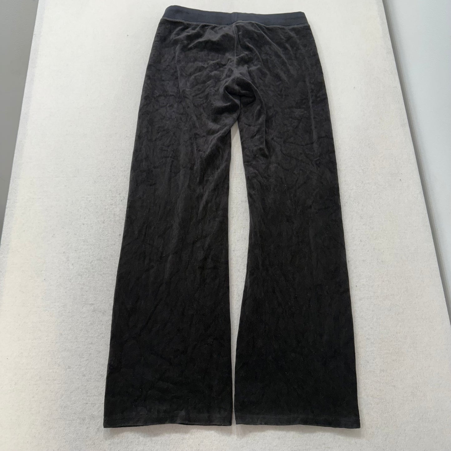 Juicy Couture Womens Black Velour Flared Track Pant Drawstring Loungewear Size M
