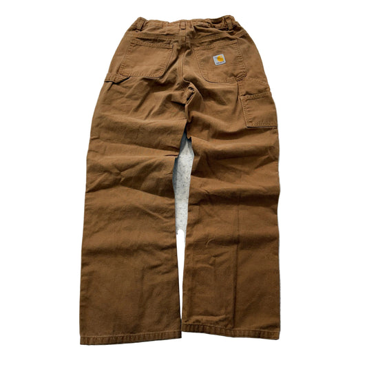 Carhartt Men's Brown Canvas Carpenter Pants Pockets Classic Logo Relaxed Size 14