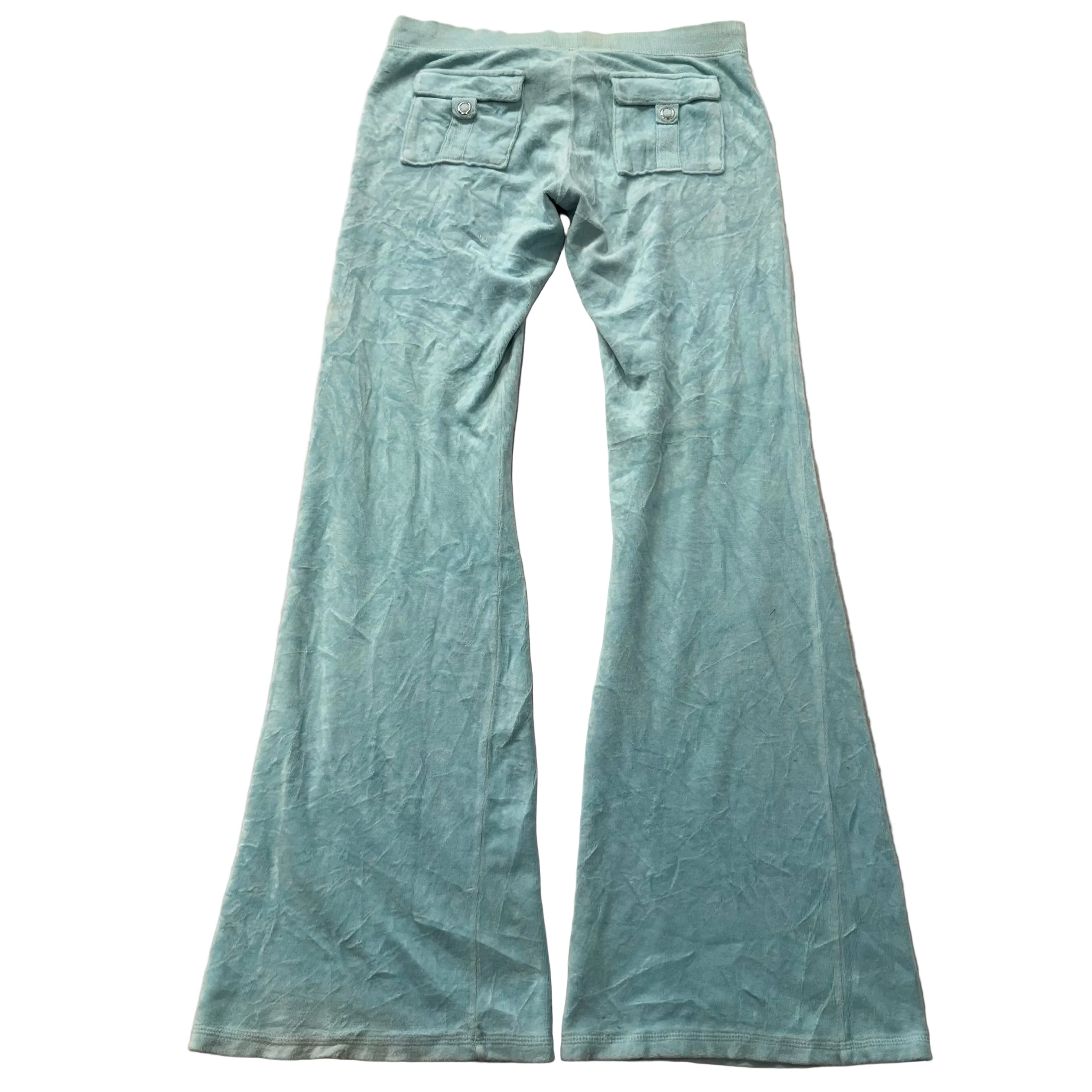 2003 Vintage Juicy Couture Women's Pale Turquoise Velour Flare Track Pant Size S