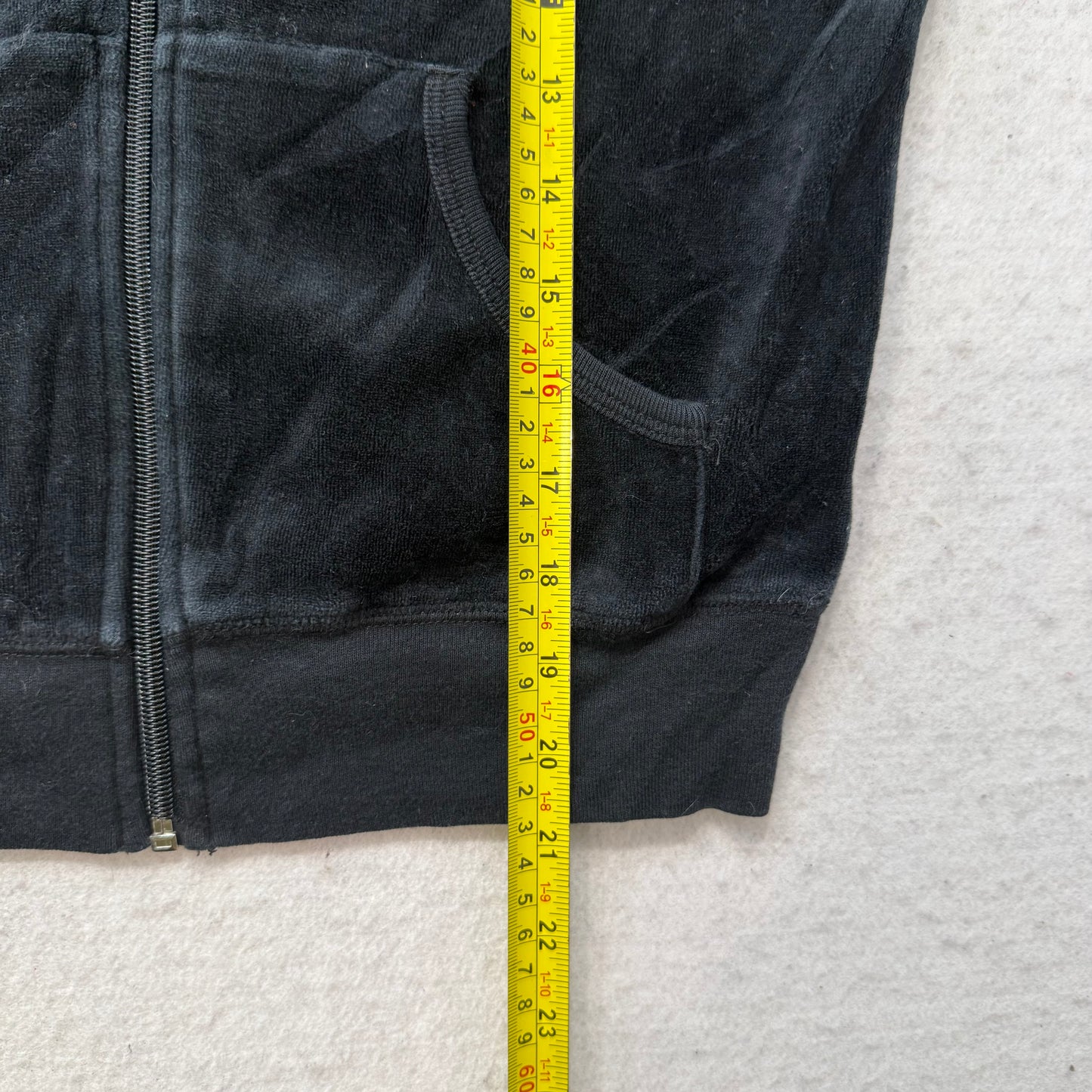 Juicy Couture Black Velour Tracksuit Set Zip Up Hoodie & Flared Pant Logo Size M