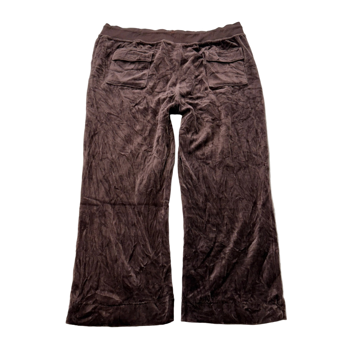 Juicy Couture Women Dark Brown Velour Flared Track Pants Back Flap Pocket Size P