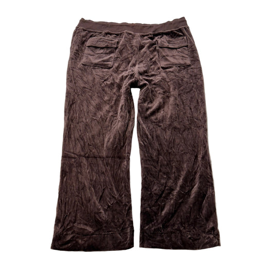 Juicy Couture Women Dark Brown Velour Flared Track Pants Back Flap Pocket Size P