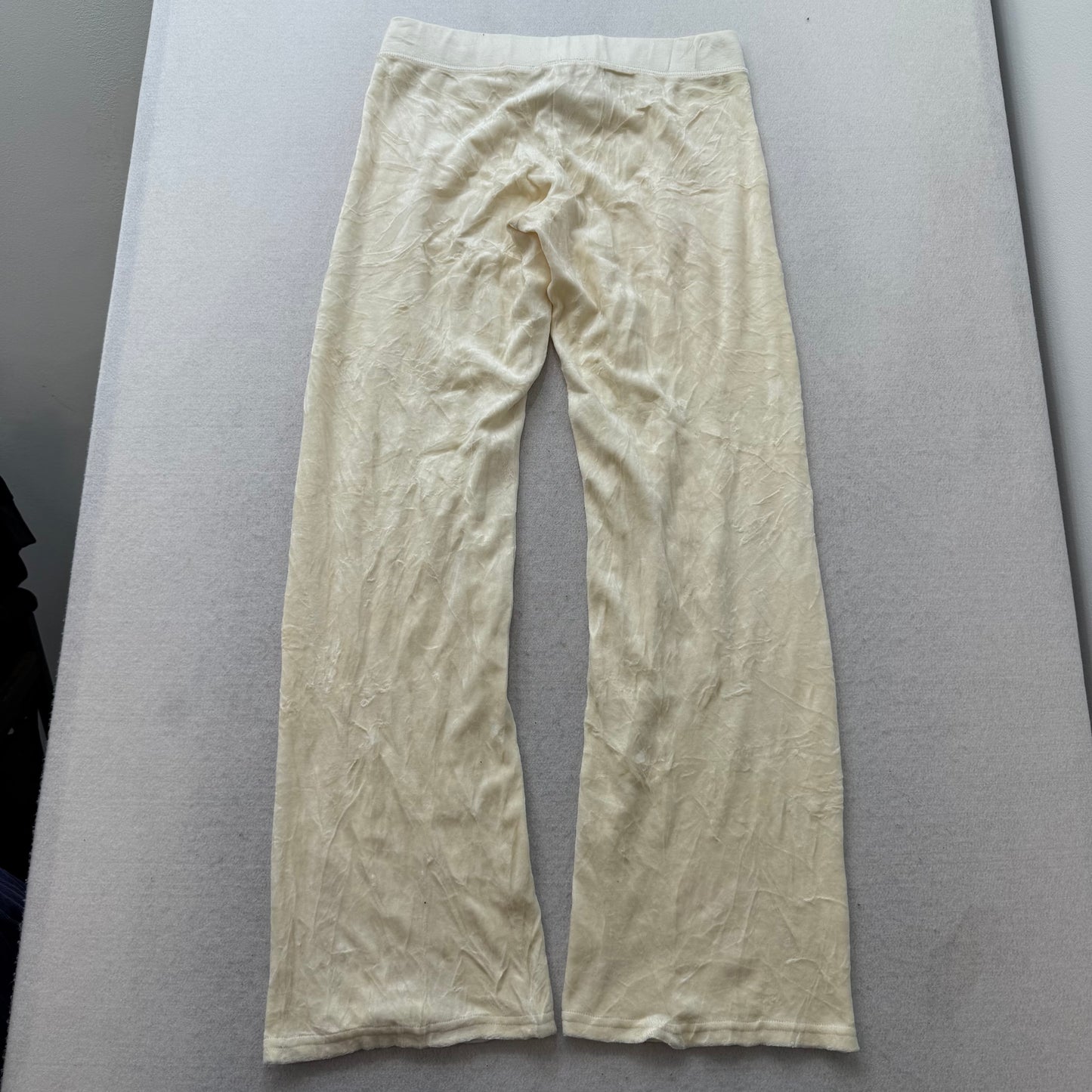 Juicy Couture Women's Cream Velour Flared Track Pant Rhinestones Logo Size M