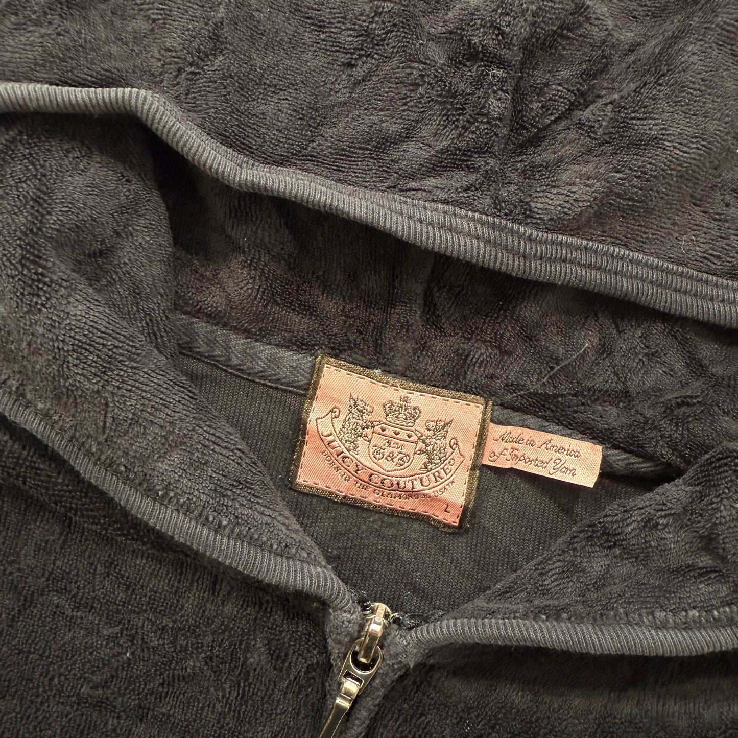 Vintage Juicy Couture Women's Black Terrycloth Zip Up Hoodie Loungewear Size L