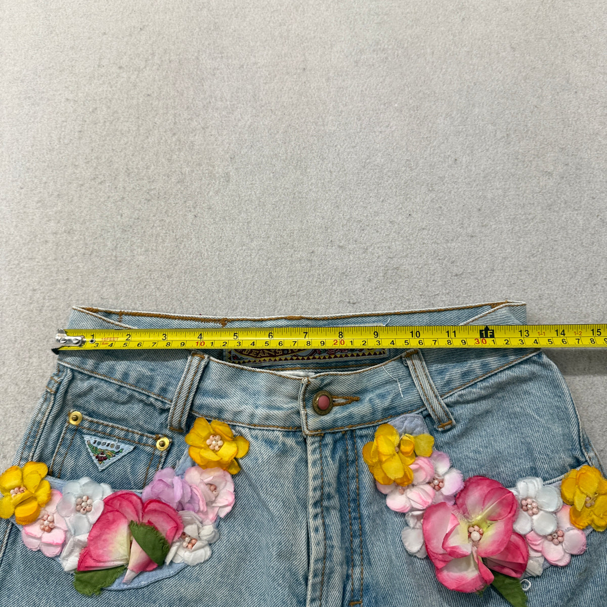 Jou Jou Vintage Floral Applique High Waist Jeans Size 9 photo 5