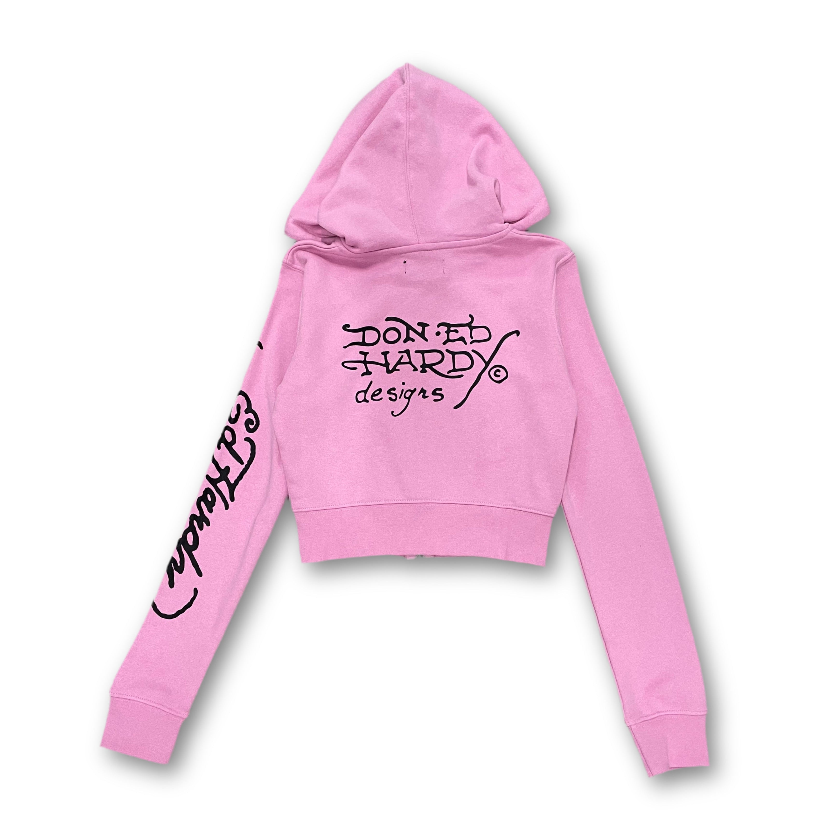ED HARDY “Flying Skull” PINK CROPPED ZIP UP HOODIE