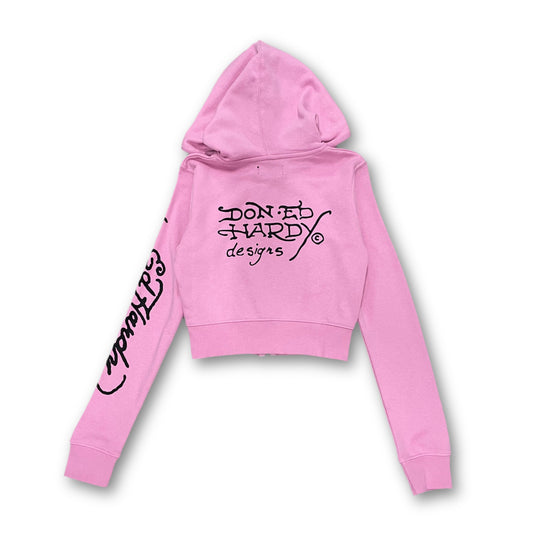 ED HARDY “Flying Skull” PINK CROPPED ZIP UP HOODIE - Clean Curriculums 