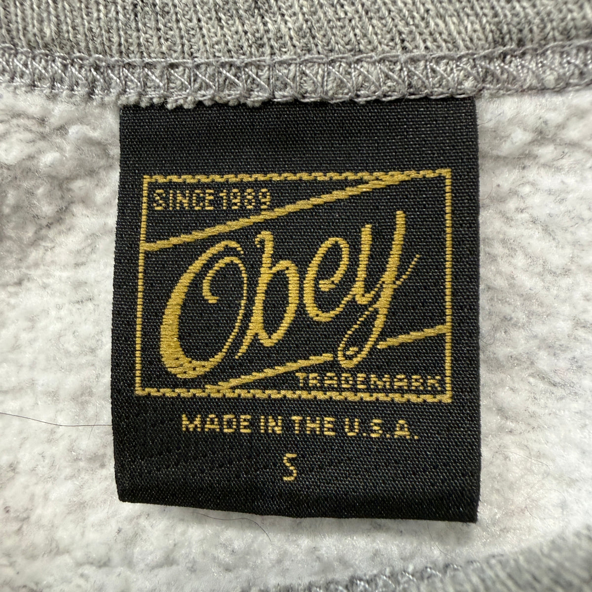 Vintage Obey OG Men's Heather Gray Fleece Sweatshirt Logo Y2K Made In USA Size S