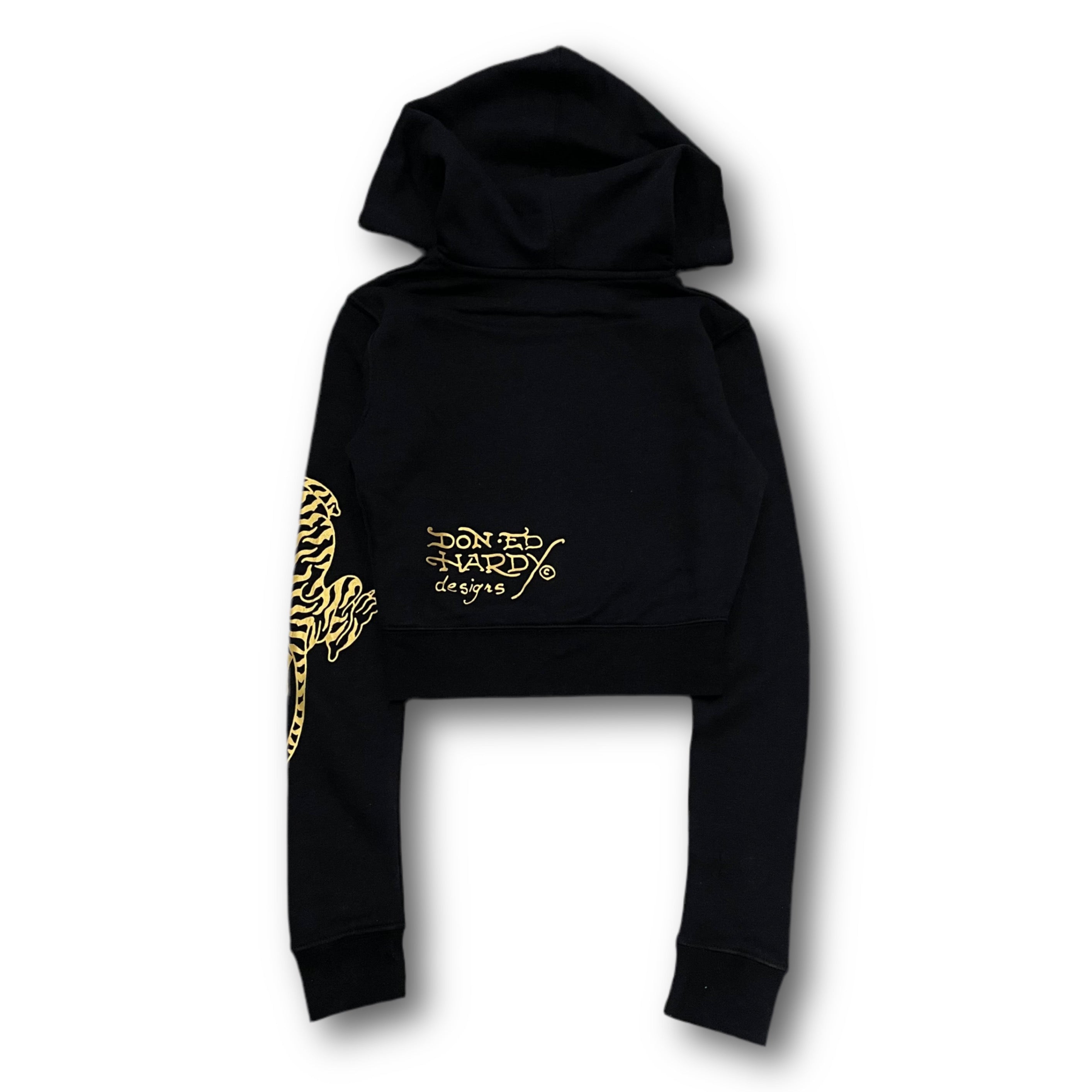 ED HARDY “tiger roar” black cropped zip up hoodie