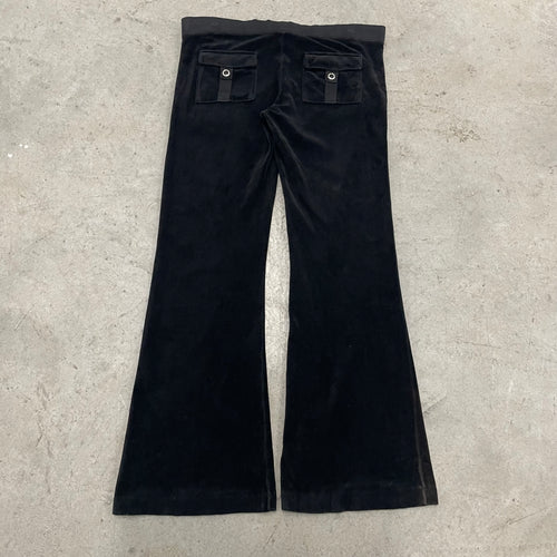 2003 Vintage Juicy Couture Black Velour Snap Pocket Pants Size M
