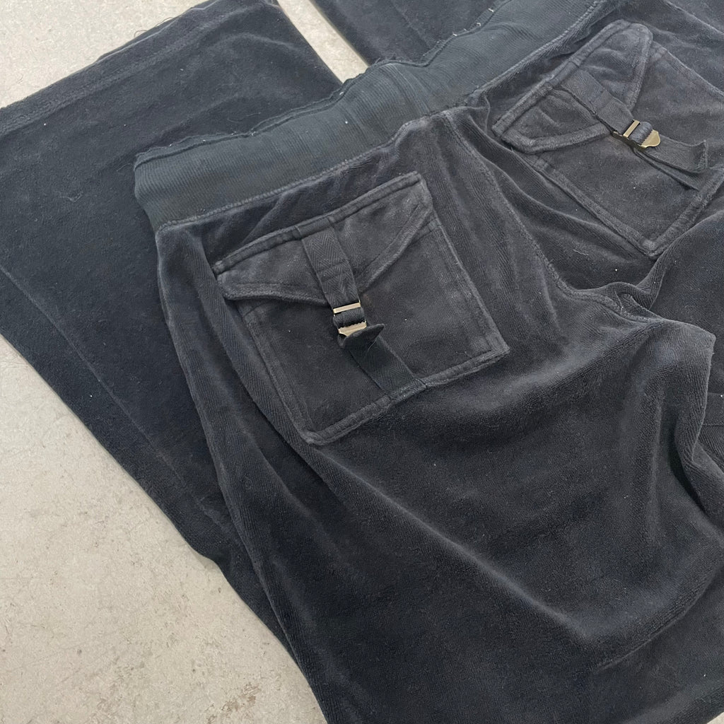 Black Velour Juicy Couture Flared Pants w/ RARE BACK POCKETS Size Small