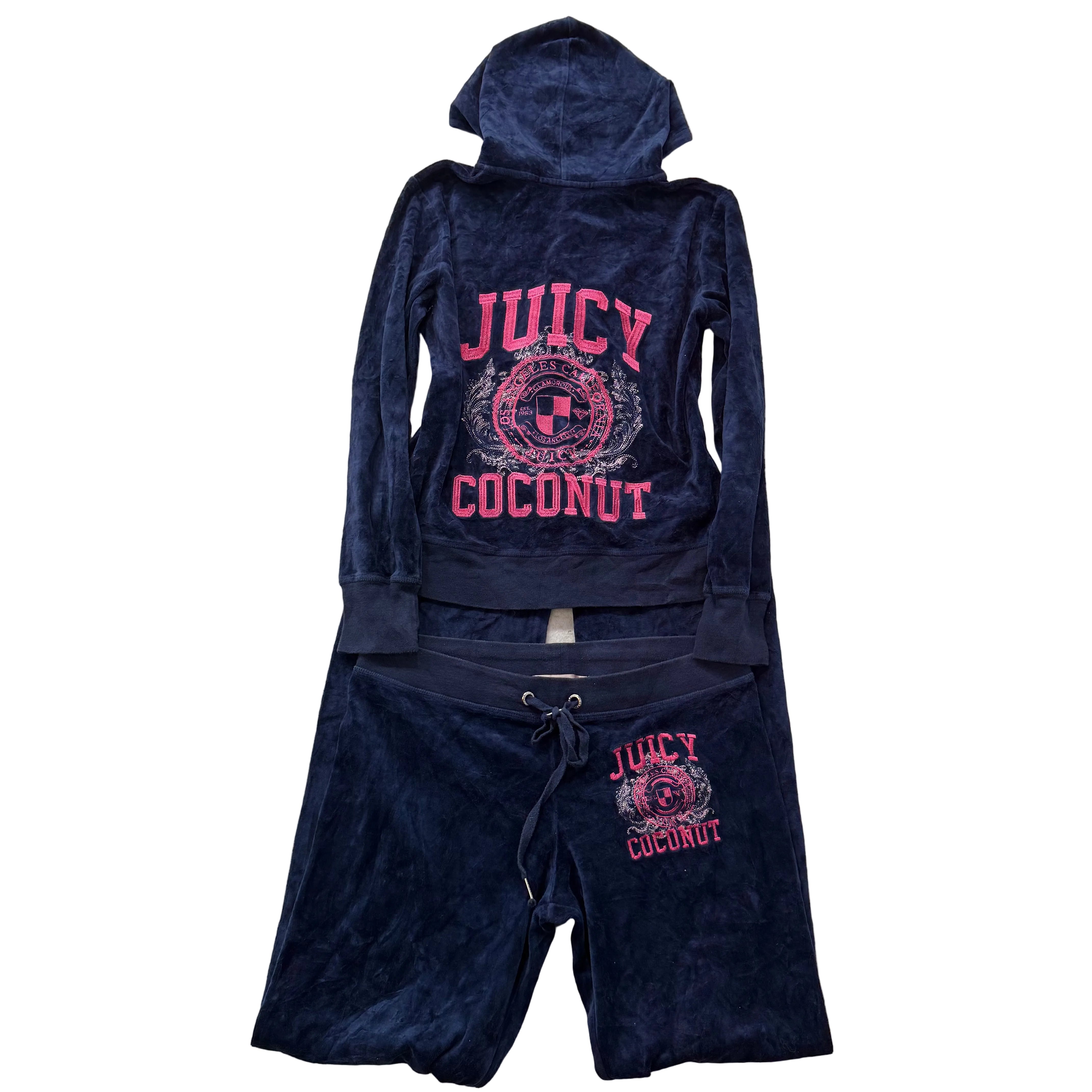 Juicy Couture “Juicy Coconut” Navy Velour Tracksuit Set Hoodie & Pants Size XL