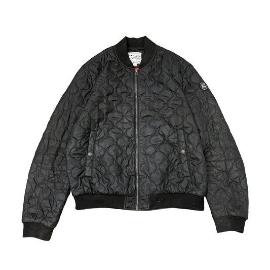 Lucky Brand Mens Black Onion Quilted Bomber Jacket Full Zip Ribbed Collar Size L