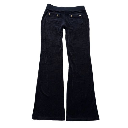 Juicy Couture Women's Navy Blue Velour Flared Track Pant Back Snap Pocket Size S
