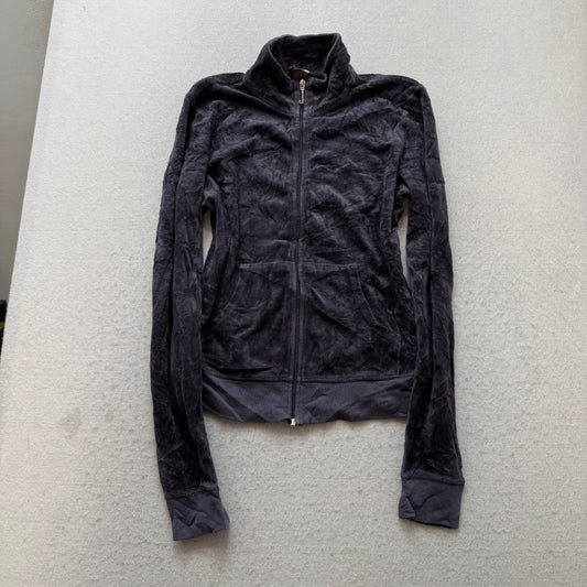 Juicy Couture Womens Deep Plum Velour Zip Up Track Jacket Rhinestone Logo Size M