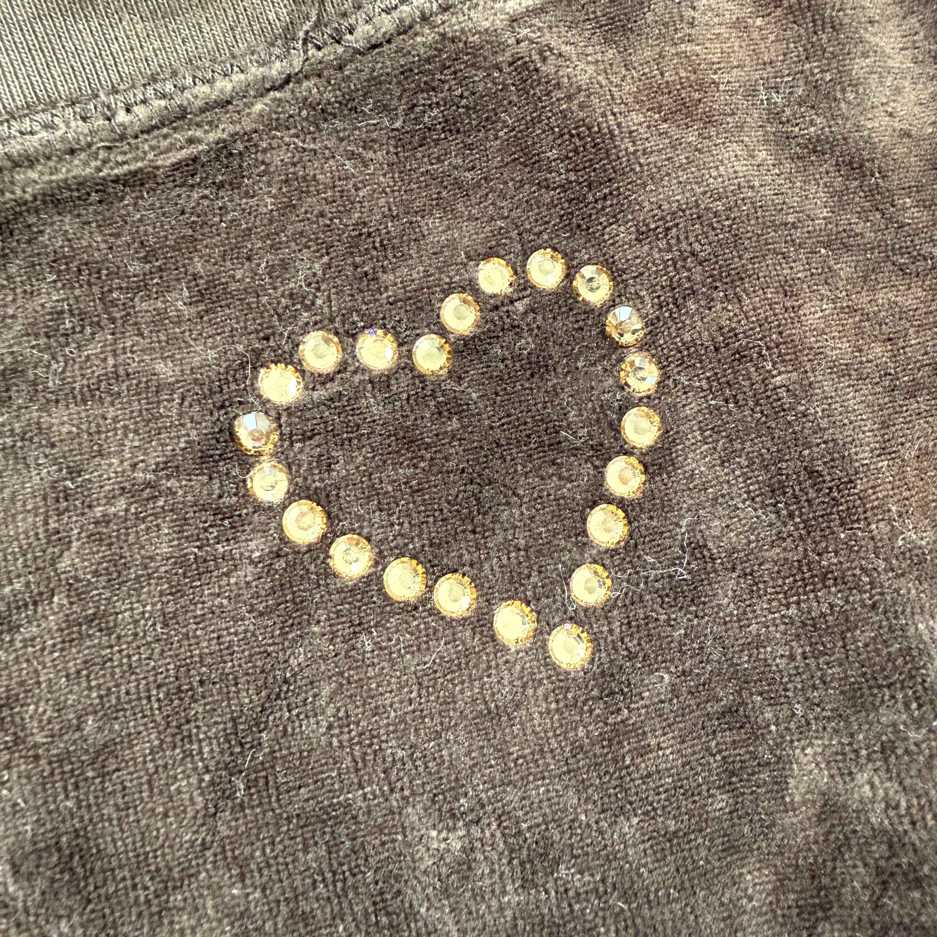 2003 Vintage Juicy Couture brown heart low rise rhinestone velour pants size M