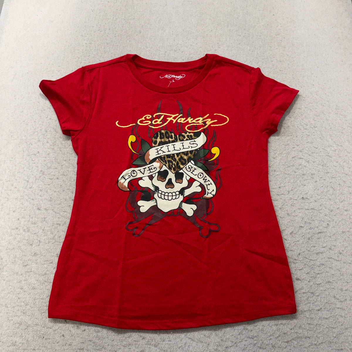 Ed Hardy Love Kills Slowly Skull Graphic T-Shirt Red Size L photo 1