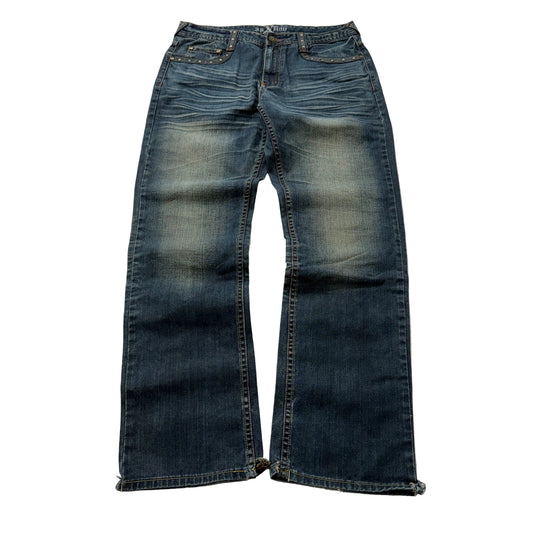 X-Ray Men's Blue Denim Jeans Relaxed Fit Pockets Faux-Leather Trim Size 36