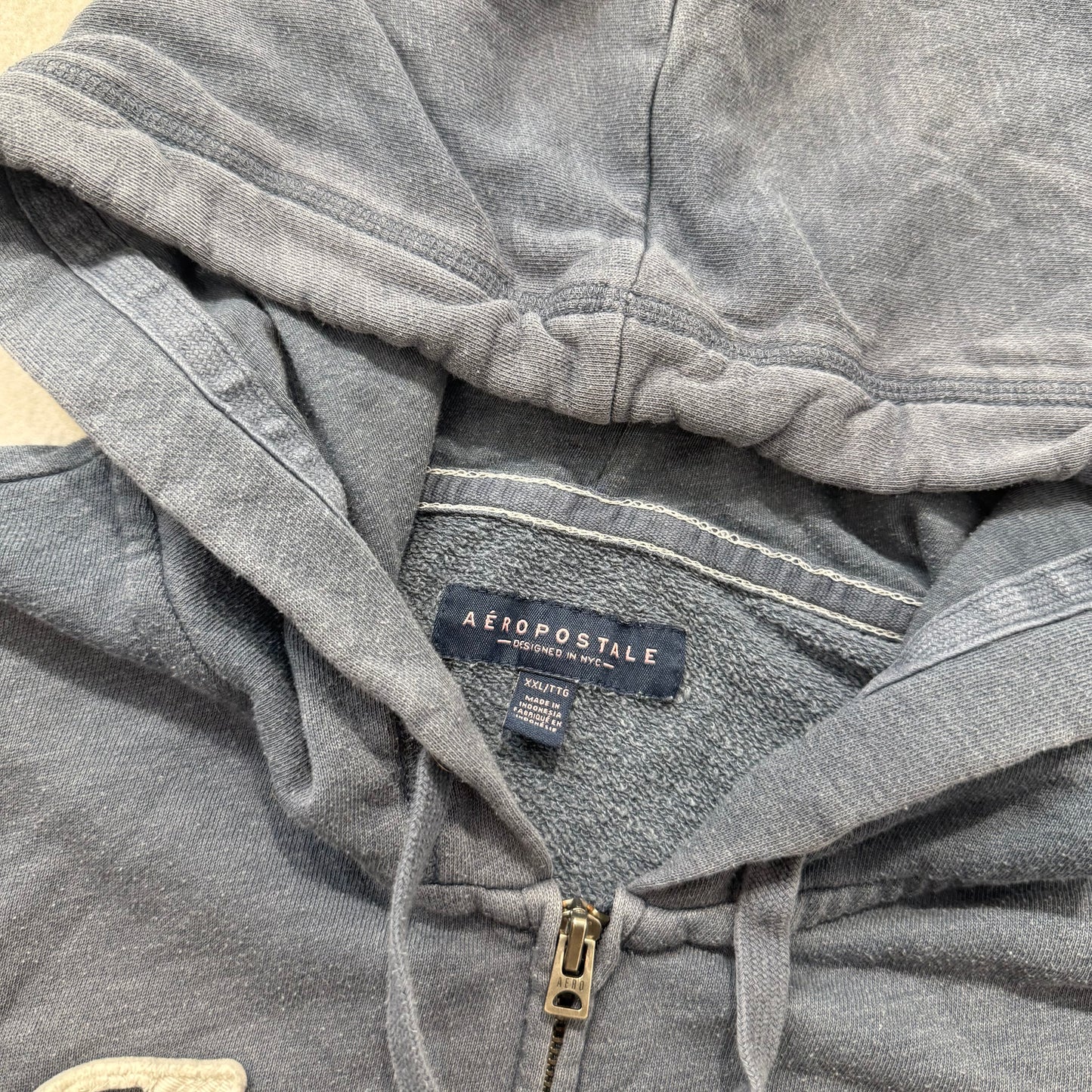 Aeropostale Women's Dusty Blue Full Zip Hoodie Split Kangaroo Pockets Size 2XL