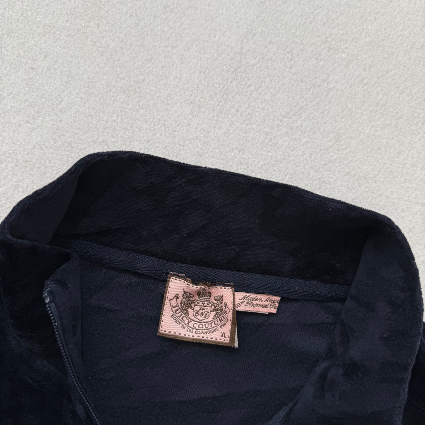 Juicy Couture Women Navy Blue Velour Full Zip Track Jacket Mock Neck Y2K Size XL