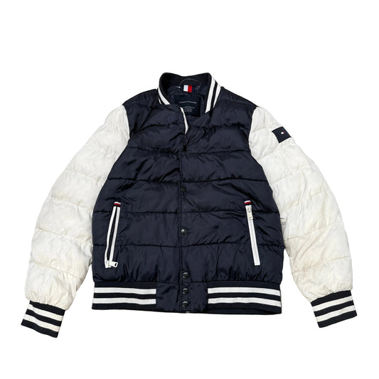 Tommy Hilfiger Men's Blue Puffer Varsity Jacket Insulated Water Resistant Size M