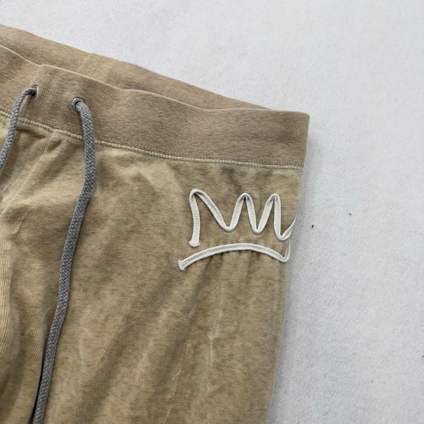 Vintage Juicy Couture Women's Beige Velour Flared Track Pant Back Pocket Size L