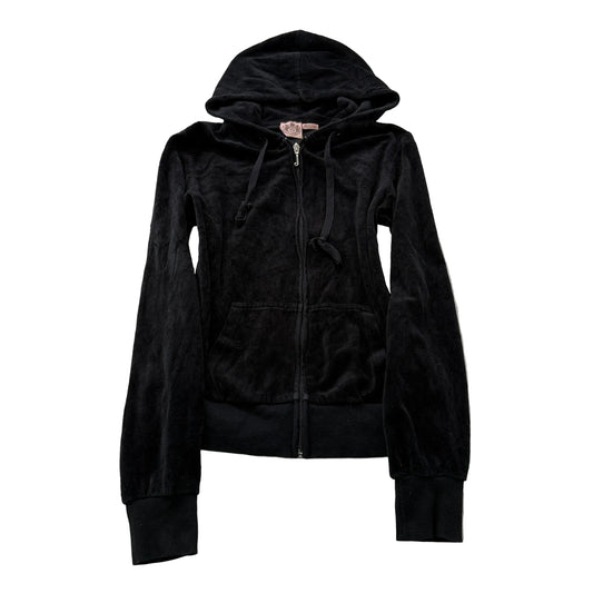 Juicy Couture Women's Black Velour Full Zip Hoodie Pockets Loungewear Y2K Size M