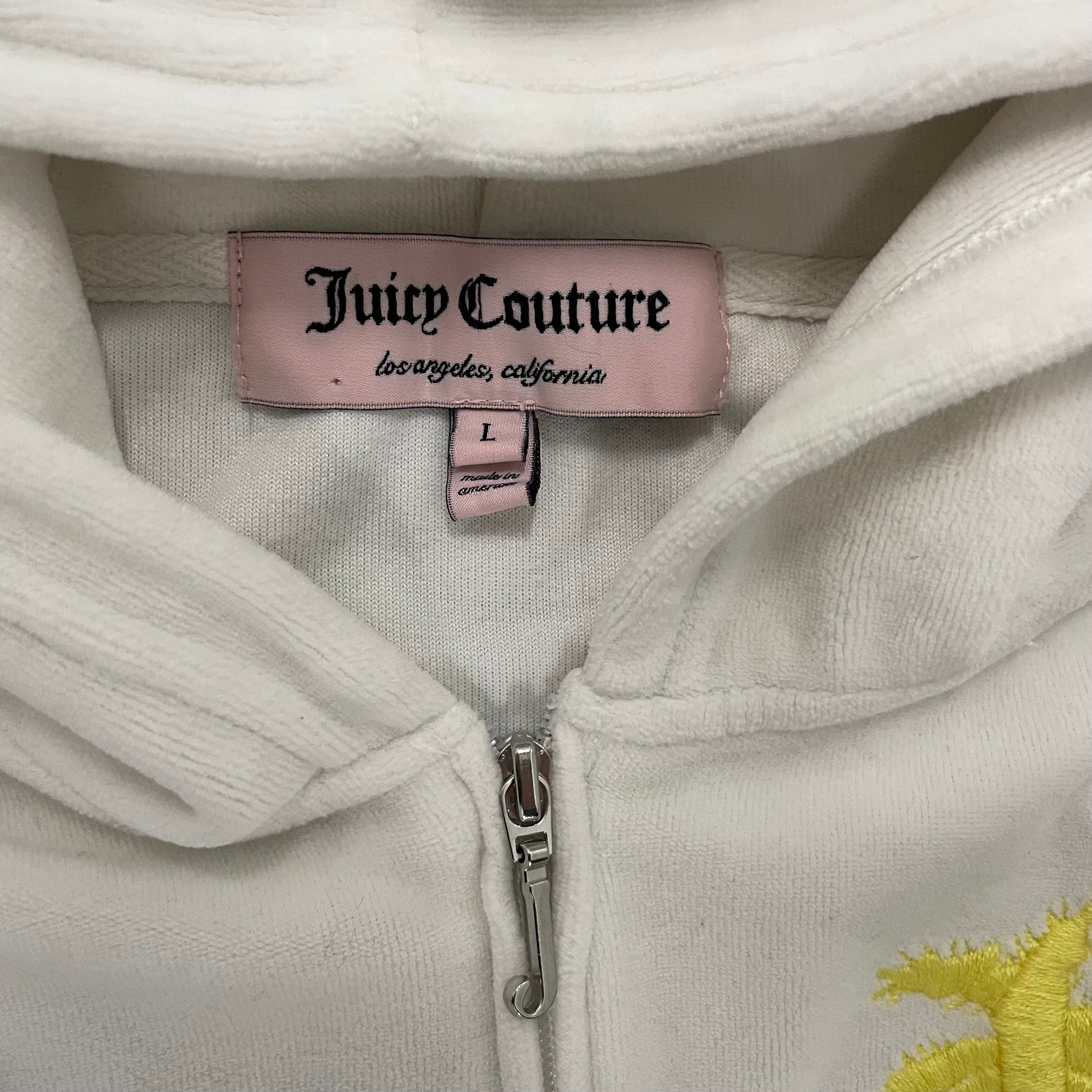 White Velour Juicy Couture Hoodie w/ RARE DESIGN SIZE L