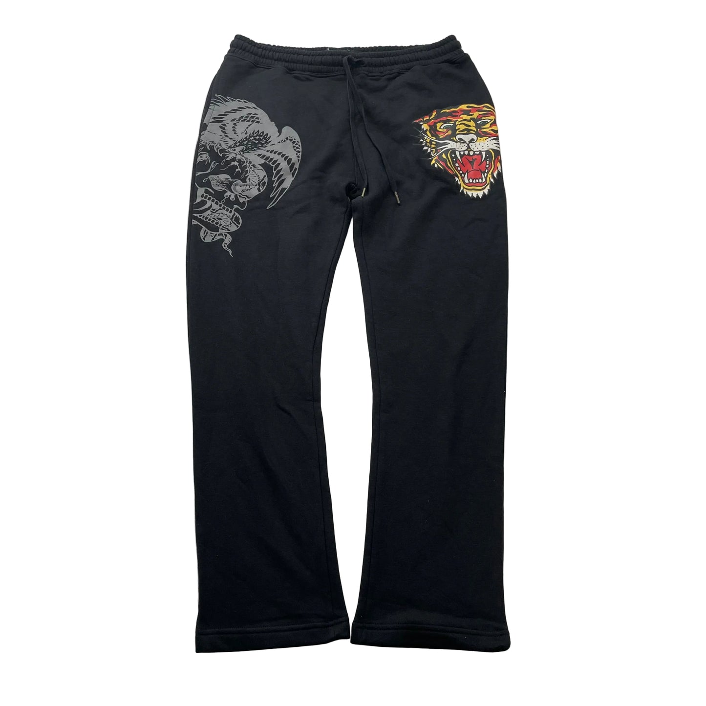 Ed Hardy Tiger Men's Black Fleece Sweatpants Drawstring Pockets Regular Size M