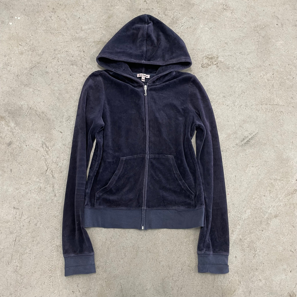 Vintage Juicy Couture “Scottie Dogs” Velour Rhinestone Navy Zip Up Hoodie Size M