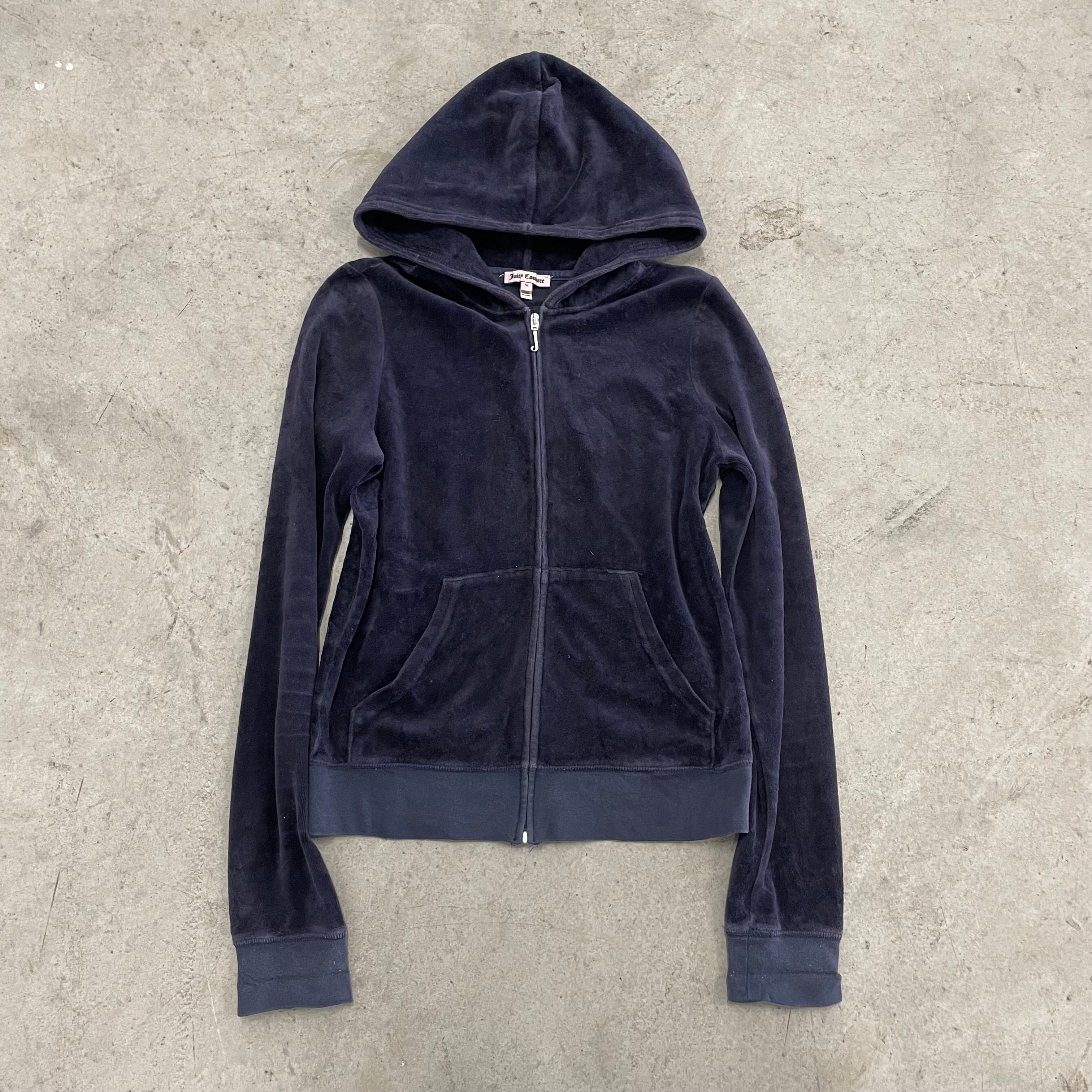 Vintage Juicy Couture “Scottie Dogs” Velour Rhinestone Navy Zip Up Hoodie Size M